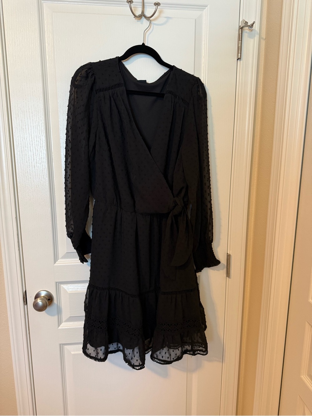 City Chic Black Long Sleeve Wrap Dress with Tie